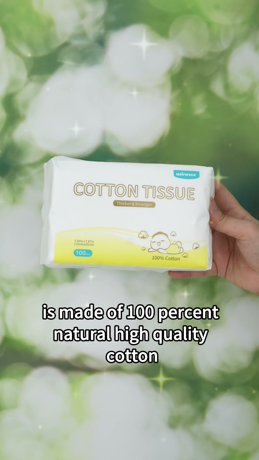 Hands demonstrating a cotton tissue in a vertical product video