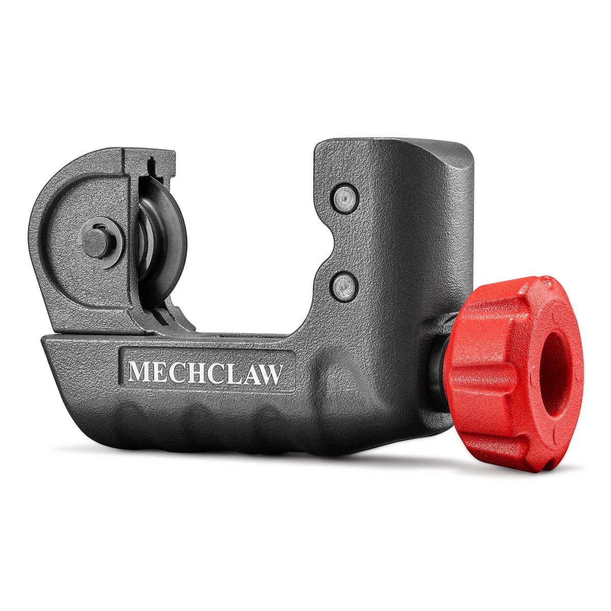 Black and red pipe cutter on a white background